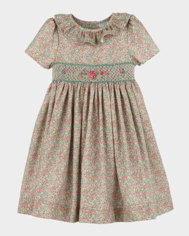 Luli & Me Girl's Sugarplum Bouquet Smocked Cotton Dress, Size 4T-6