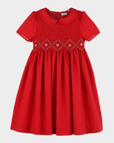 Luli & Me Girl's Merry & Bright Smocked Cotton Dress, Size 4T-6