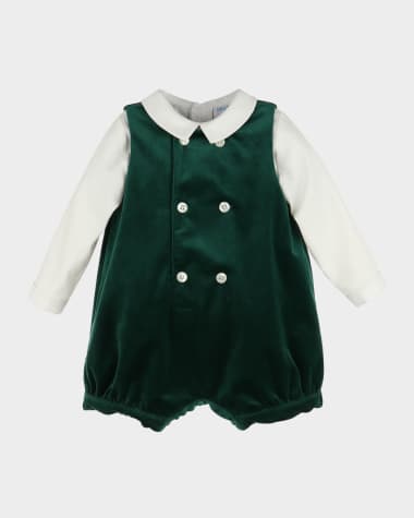 Luli & Me Boy's Velvet Romper with Long-Sleeve Shirt, Size 6M-24M
