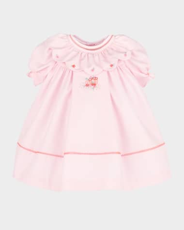 Luli & Me Girl's Pumpkin Embroidery Ruffled Cotton Dress, Size 3M-3