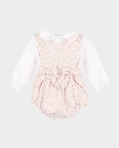 Luli & Me Girl's Floral Embroidered Cotton Overalls, Size 6M-18M