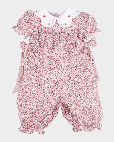 Luli & Me Girl's Floral Scalloped Collar Short-Sleeve Jumpsuit, Size 6M-18M