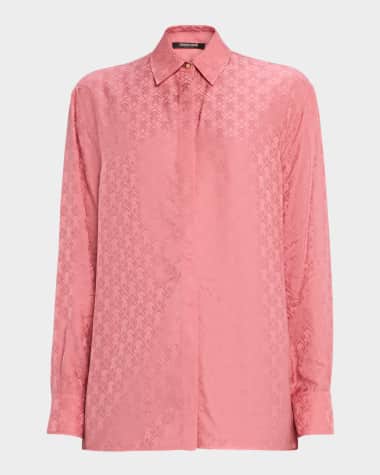 Roberto Cavalli Monogram Silk Jacquard Button-Down Shirt