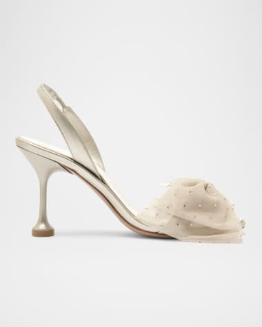 Alexandre Birman Isabelle Crystal Tulle Bow Bridal Pumps