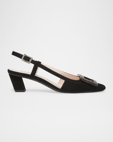 Roger Vivier Belle Vivier Turtle Suede Slingback Pumps