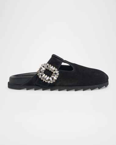 Roger Vivier Slidy Viv Suede T-Strap Mules