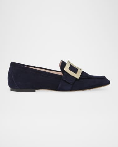 Roger Vivier Suede Metal Buckle Loafers