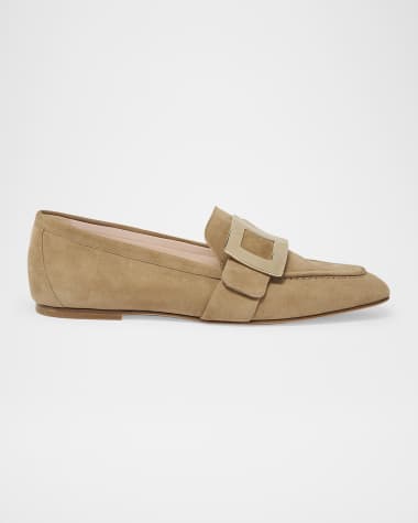 Roger Vivier Suede Metal Buckle Loafers