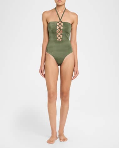 V-Neck Hardware One-Piece Swimsuit