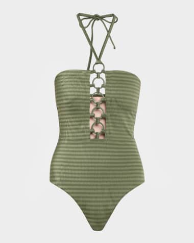 PQ Swim Striped Ring Link One-Piece Swimsuit