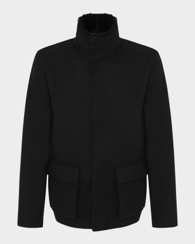 Gorski Men's Loro Piana Wool Jacket With Detachable Merino Shearling Lamb Collar