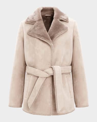 Gorski Merino Shearling Lamb Belted Jacket With Whipstitch Trim