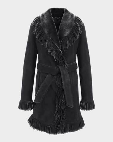 Gorski Merino Shearling Lamb Belted Stroller With Fringes