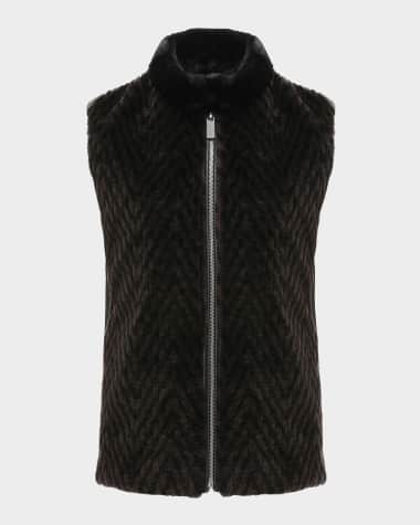 Gorski Chevron Grooved Shearling Lamb Zip Vest With Loro Piana Wool Back