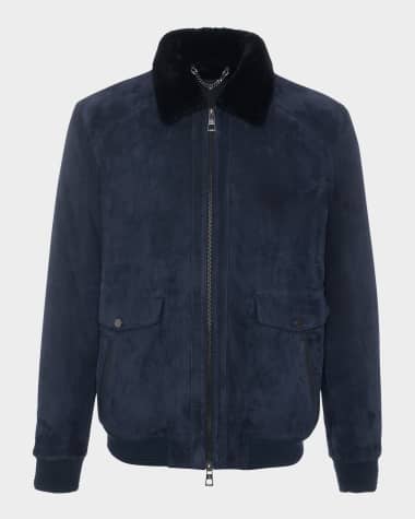 Gorski Men's Suede Jacket With Select Shearling Lamb Lining