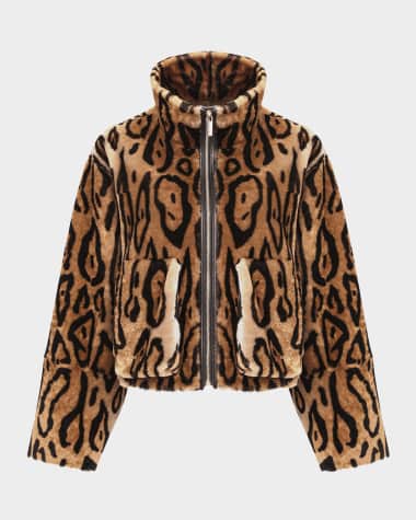 Gorski Ocelot-Print Shearling Lamb Zip Jacket
