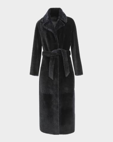 Gorski Reversible Chevron-Print Grooved Shearling Lamb Coat With Belt