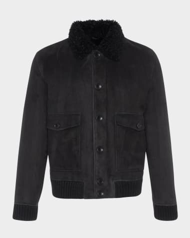 Gorski Men's Shearling Lamb Bomber Jacket