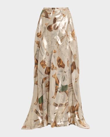 Ralph Lauren Collection Patricia Equestrian-Print Lamé Maxi Skirt