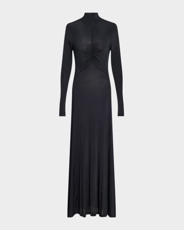 high neck long sleeve open back midaxi dress in black Dulcie | Black Lace And Satin Bandeau Midaxi Dress With Wrap-Details
