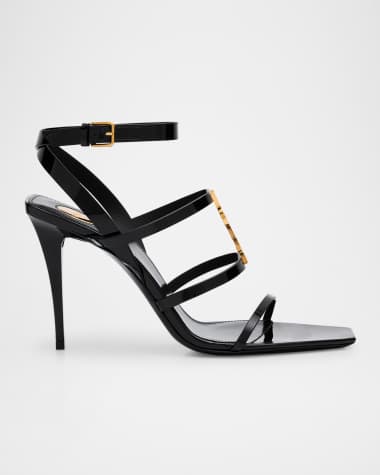 Saint Laurent Cassandra YSL Medallion Leather Stiletto Sandals