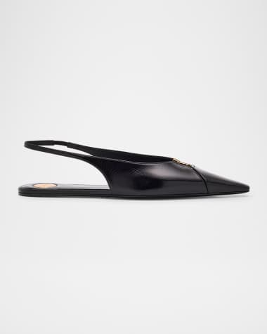 Saint Laurent Babylone Leather YSL Slingback Ballerina Flats