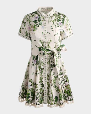 Alice + Olivia Lucy Ivy Romance Roll-Sleeve Mini Shirtdress