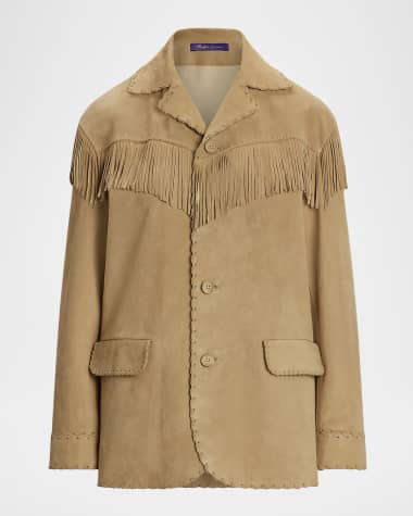 Ralph Lauren Collection Ryland Fringe-Trim Suede Coat