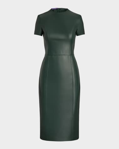 Ralph Lauren Collection Bethanne Lambskin Leather Short-Sleeve Dress