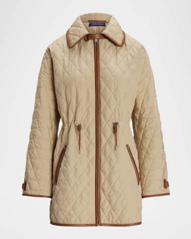 Ralph Lauren Collection Saundra Quilted Leather-Trim Coat