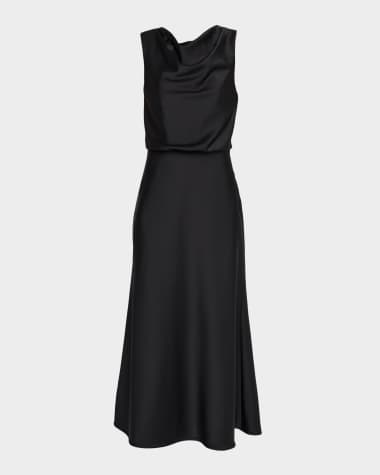 Halston Aubrie Draped Cowl-Neck Satin Midi Dress