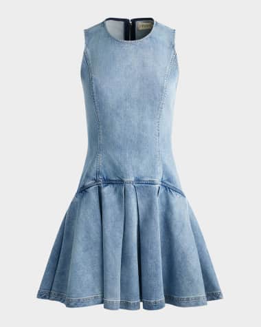 Alice + Olivia Adley Sleeveless Drop-Waist Denim Mini Dress