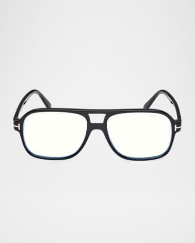 TOM FORD Men's FT6058-BM Acetate Square Blue-Block Optical Frames