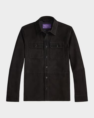 Ralph Lauren Purple Label Men's Barron Suede Flap-Pocket Overshirt