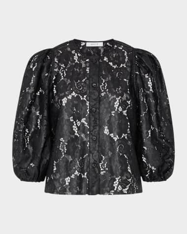 Milly Nannie Lace-Effect Faux Leather Top