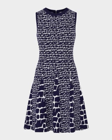 Milly Sleeveless Tile Wave Jacquard Mini Dress