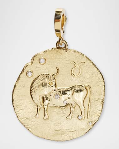 AZLEE 18K Yellow Gold Of The Stars Coin Pendant, Taurus