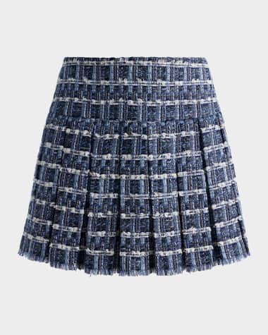 Alice + Olivia Emilie Frayed Textured Denim Tweed Mini Skirt