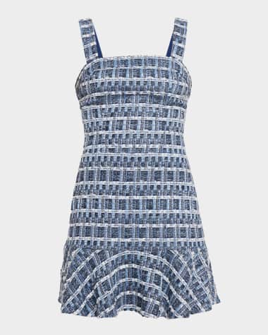 Alice + Olivia Kaidra Textured Denim Tweed Drop-Waist Mini Dress