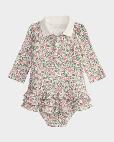 Ralph Lauren Childrenswear Girl's Floral Interlock Knit Long-Sleeve Polo Dress & Bloomers, Size 3M-24M