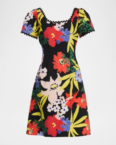 Rickie Freeman for Teri Jon Floral-Print Ric Rac Dress