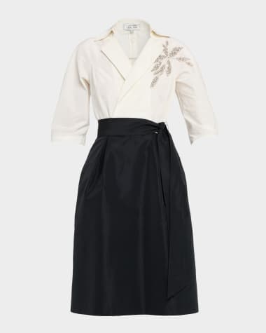 Rickie Freeman for Teri Jon Crystal-Embellished Bicolor Shirtdress