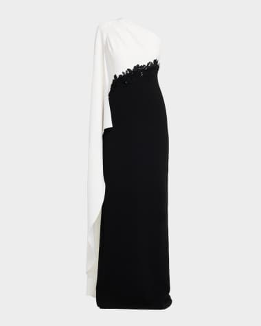 Rickie Freeman for Teri Jon Cape-Sleeve Column Gown