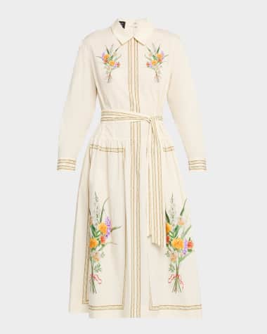 Rickie Freeman for Teri Jon Floral-Print Cotton Midi Shirtdress