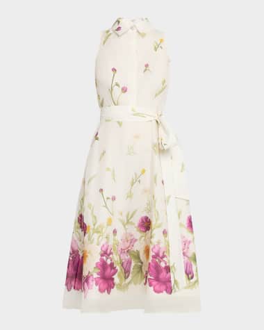 Rickie Freeman for Teri Jon Sleeveless Floral-Print Midi Shirtdress