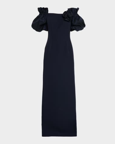 Rickie Freeman for Teri Jon Off-Shoulder Crepe Column Gown