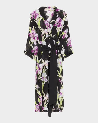 Olivia von Halle Amaya Athena Floral-Print Silk Robe