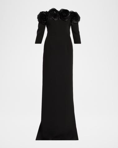 Black 3/4 Sleeve Designer Evening Gowns for Women