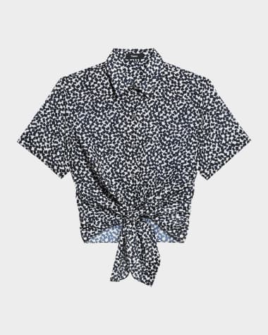 Theory Geometric-Print Tie-Front Shirt