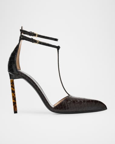 TOM FORD Python-Effect Stiletto T-Strap Pumps